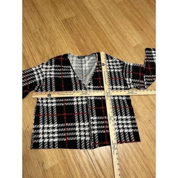 Shein Sz XL Black red and white plaid zip up popover top zip Jacket holiday Work - Picture 3 of 10